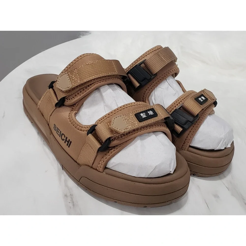 NEW MENS 9 Seichi Yoroi V2 Sandals Brown Slip On Open Toe Platform Slide EURO 42